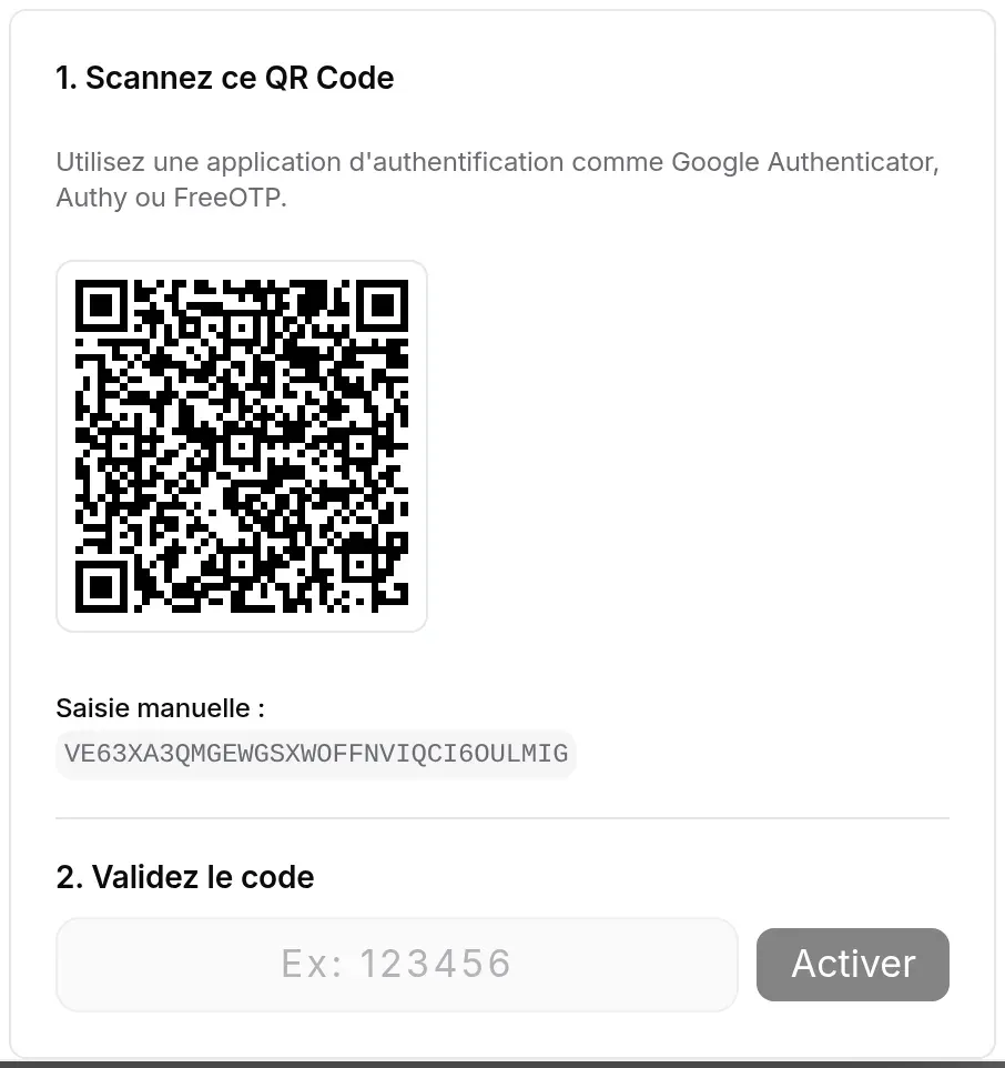 Étape 1 : scanner le QR code ; étape 2 : valider le code