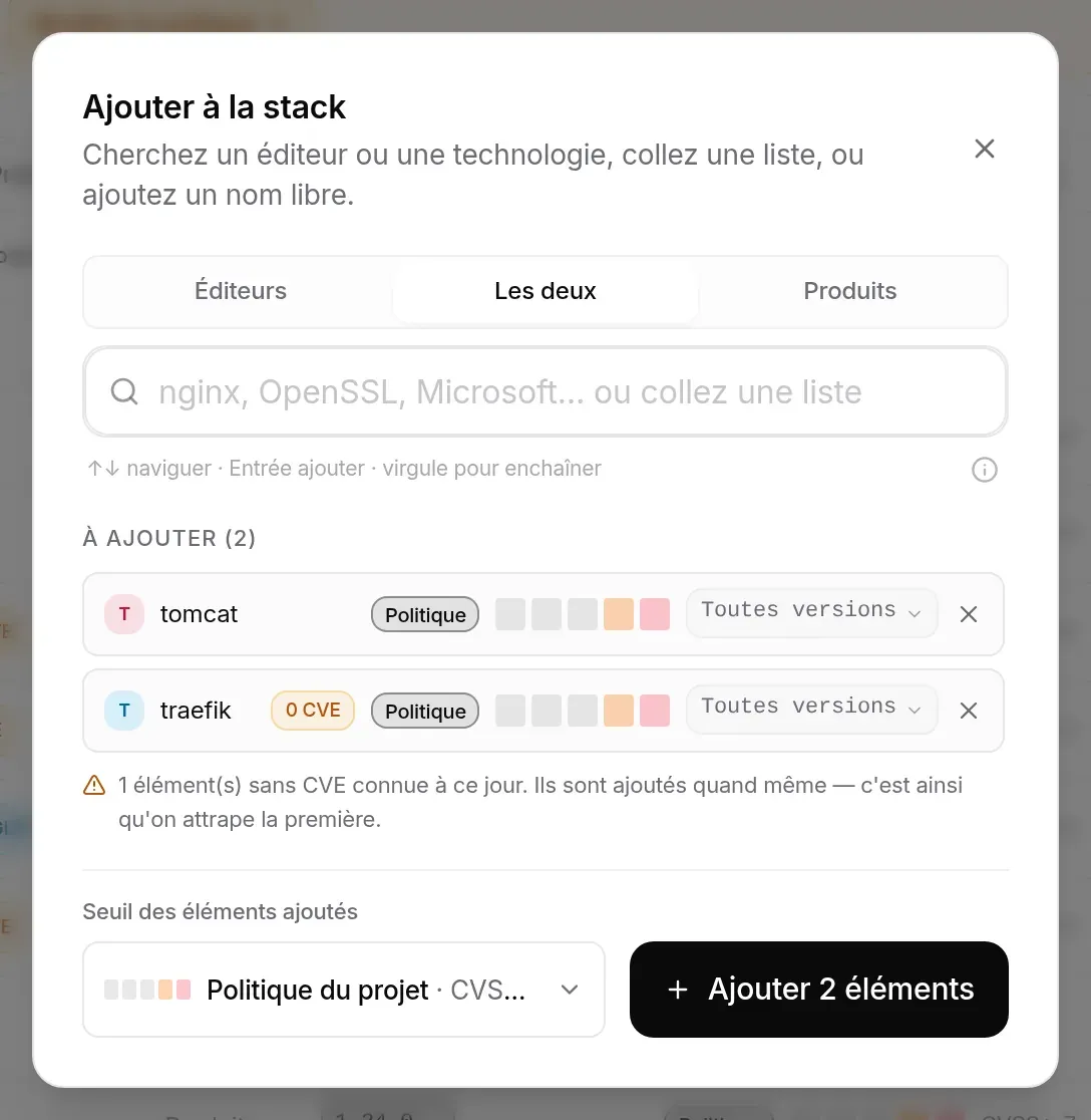 File « À ajouter » avec tomcat et traefik (saisie libre)