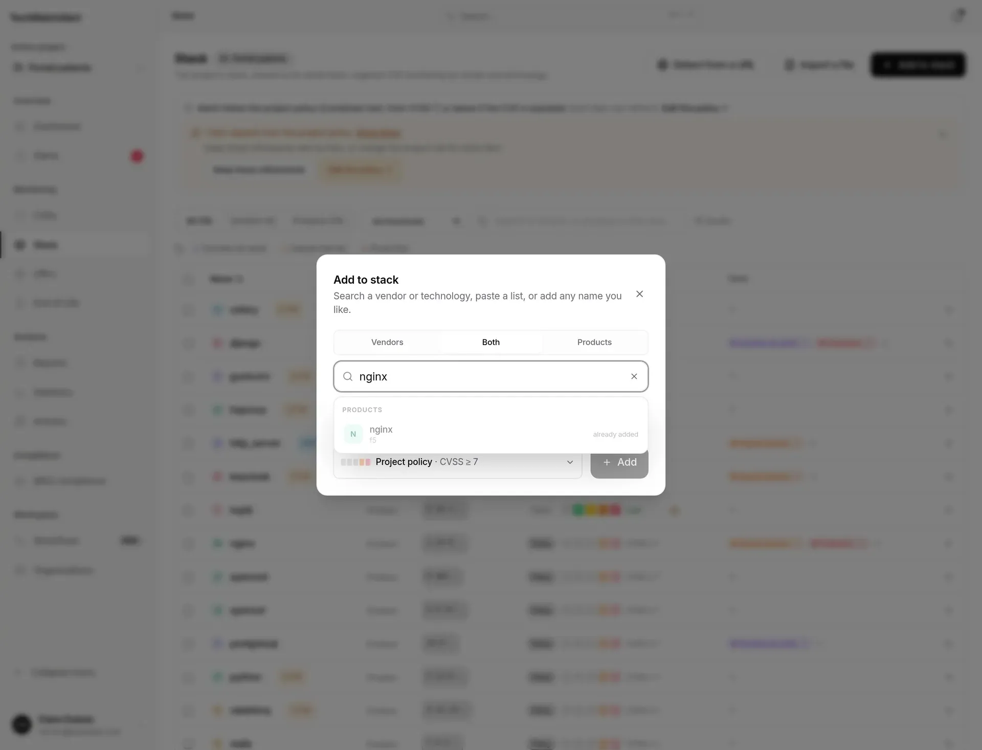 Suggestions for “nginx”: the product is already in the stack