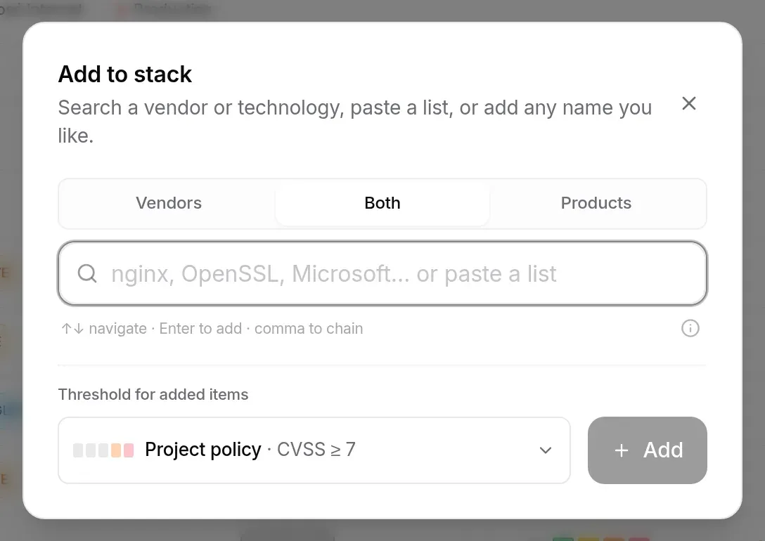 The “Add to stack” window when it opens