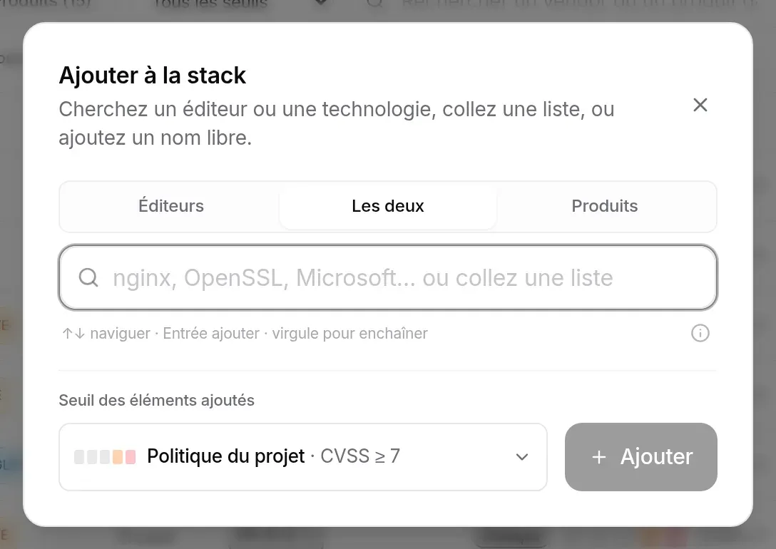 Fenêtre « Ajouter à la stack » à l’ouverture
