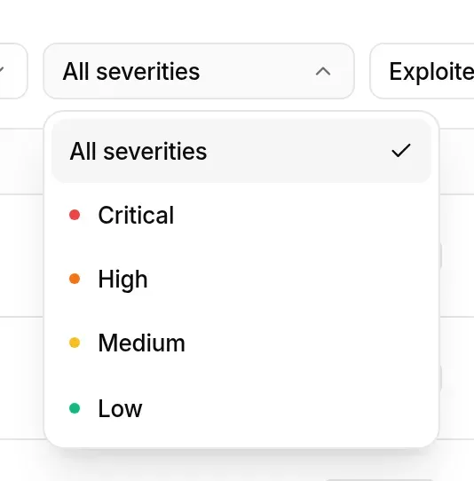 Severity filter open