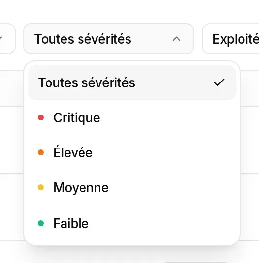 Filtre Sévérité ouvert