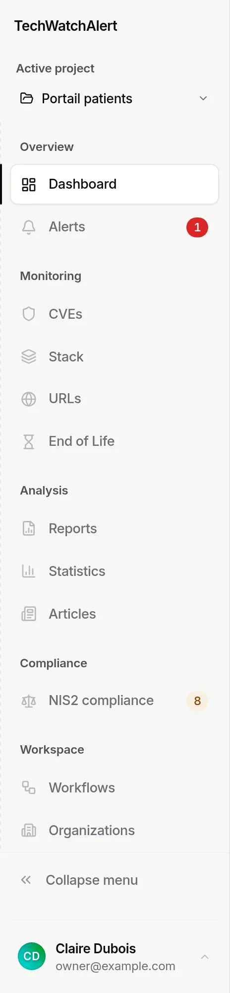 The full sidebar