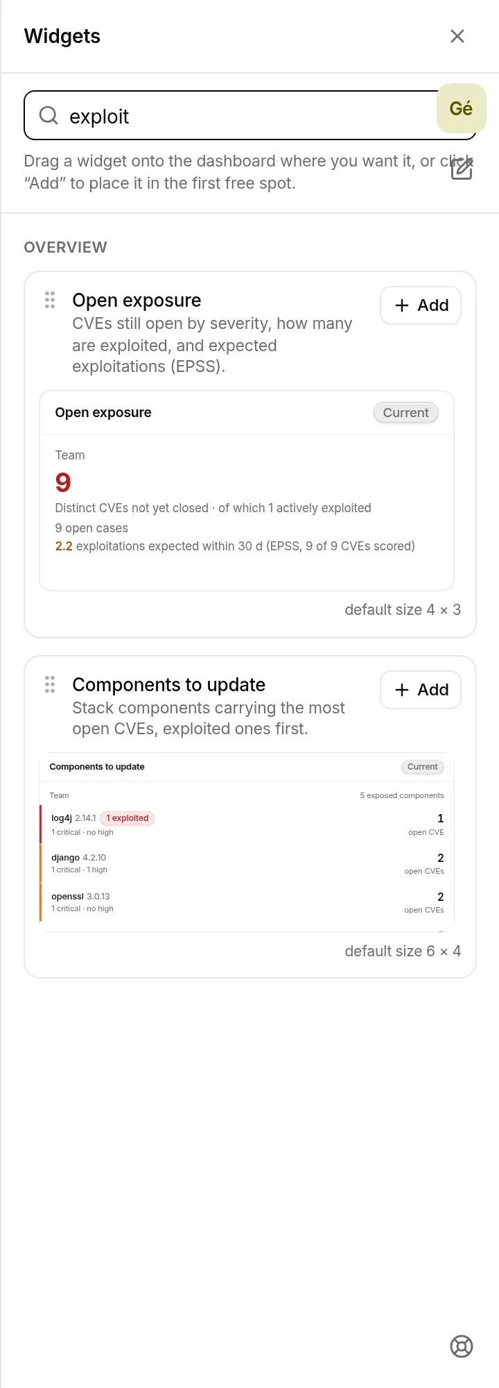 Searching “exploit” in the Widgets panel