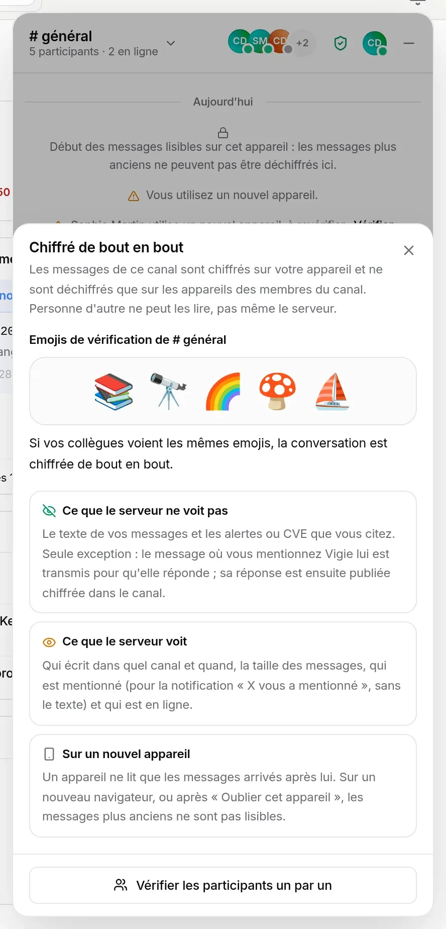 La fenêtre du chiffrement : emojis de la conversation, ce que le serveur voit et ne voit pas