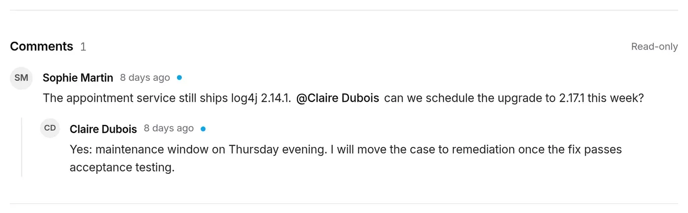 Comments seen by Marc Lefèvre: two unread messages (blue dot), thread Read only