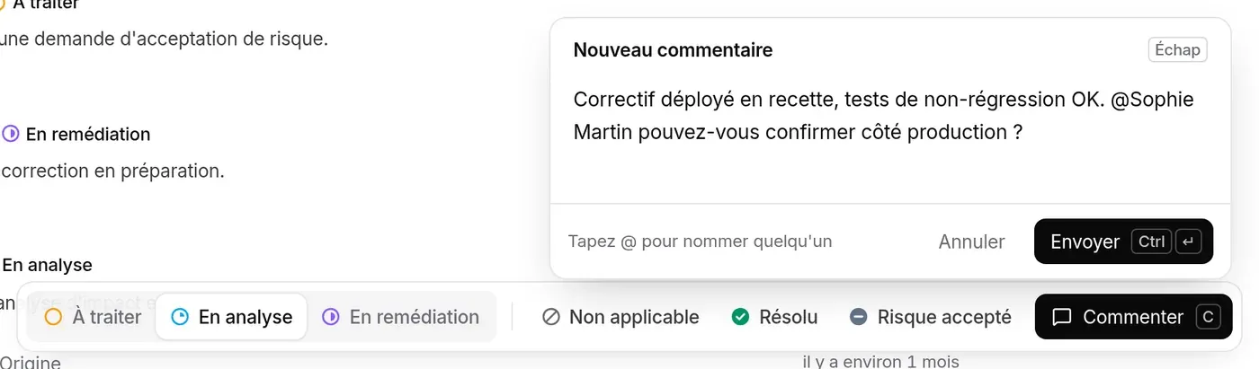 Mention insérée : « @Sophie Martin » dans le brouillon