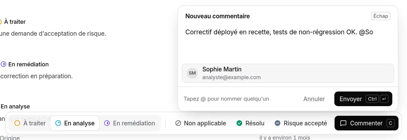 Mention en cours : « @So » tapé, Sophie Martin proposée