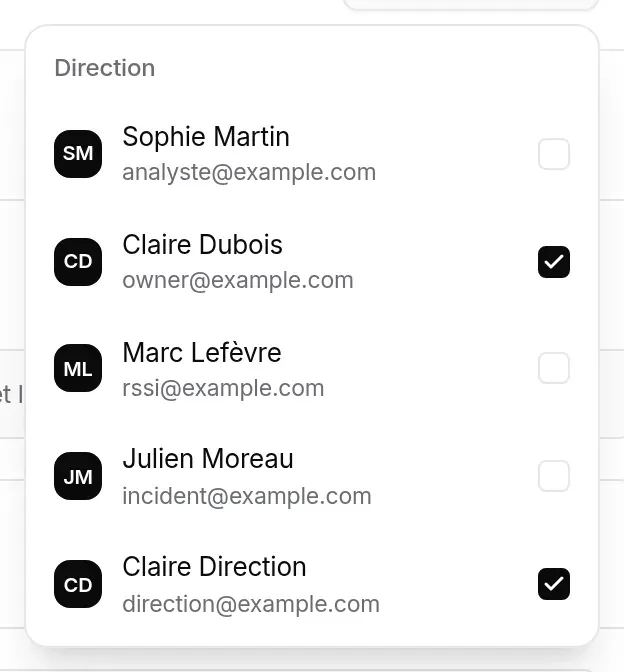Liste « Désigner » de la direction : Claire Dubois et Claire Direction cochées