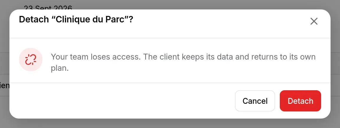Confirmation of detaching Clinique du Parc