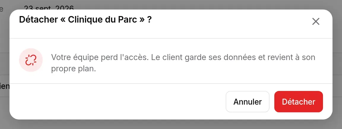 Confirmation du détachement de Clinique du Parc
