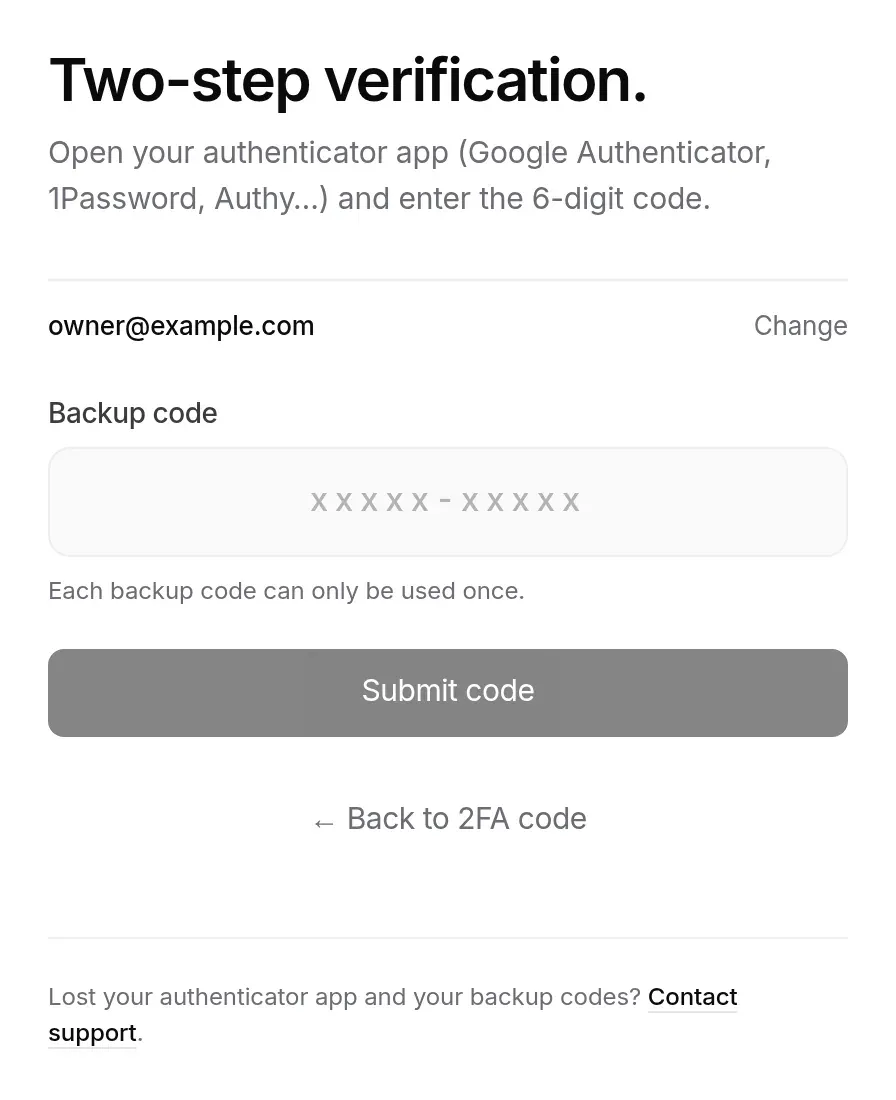 Entering a backup code