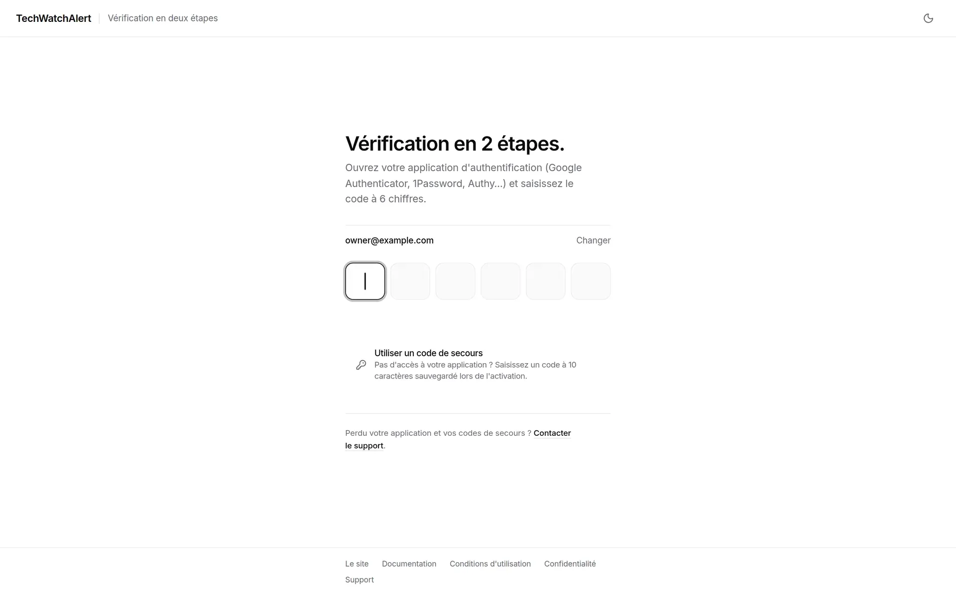 Écran de vérification en deux étapes