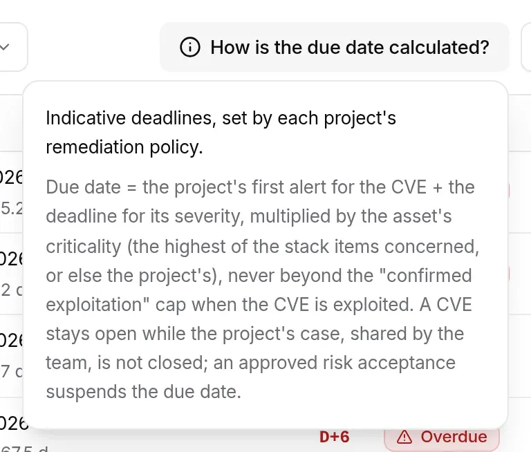 “How is the due date calculated?” pop-up