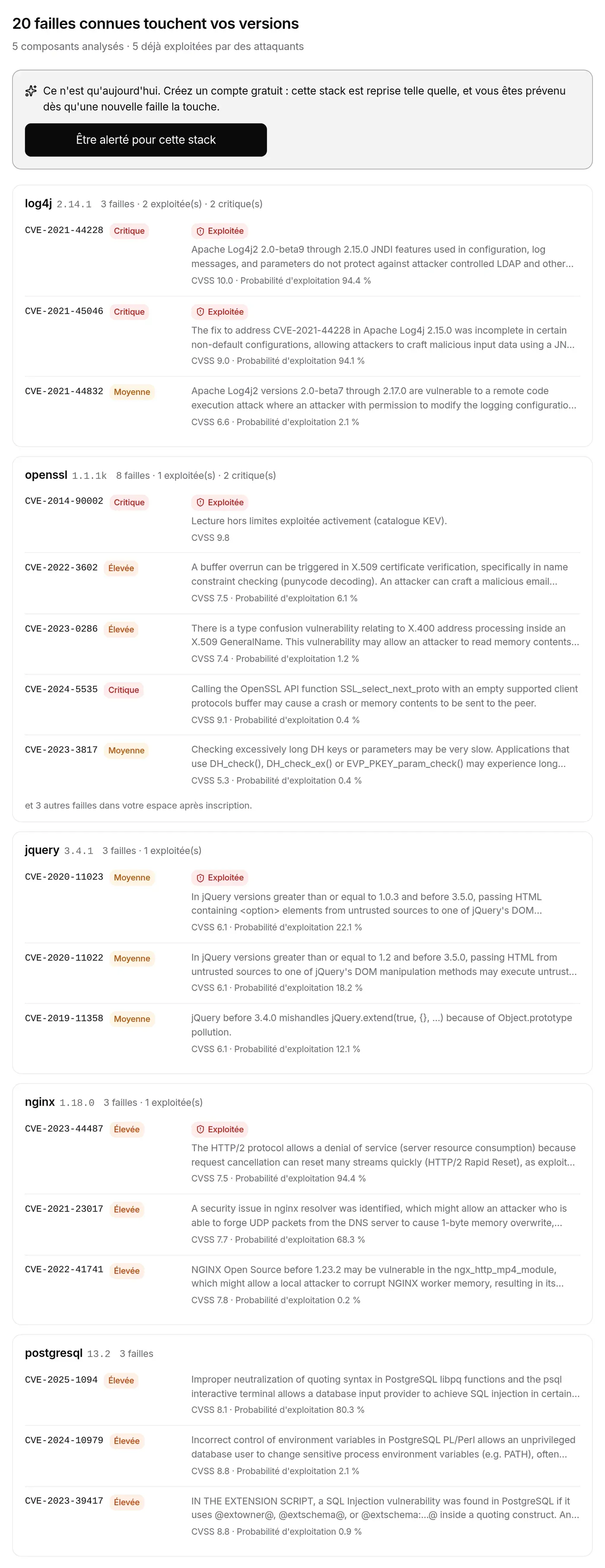 L’invitation à créer un compte pour cette stack