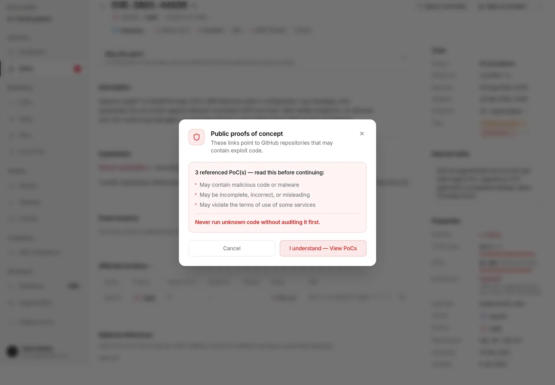 Warning before public proofs of concept are shown