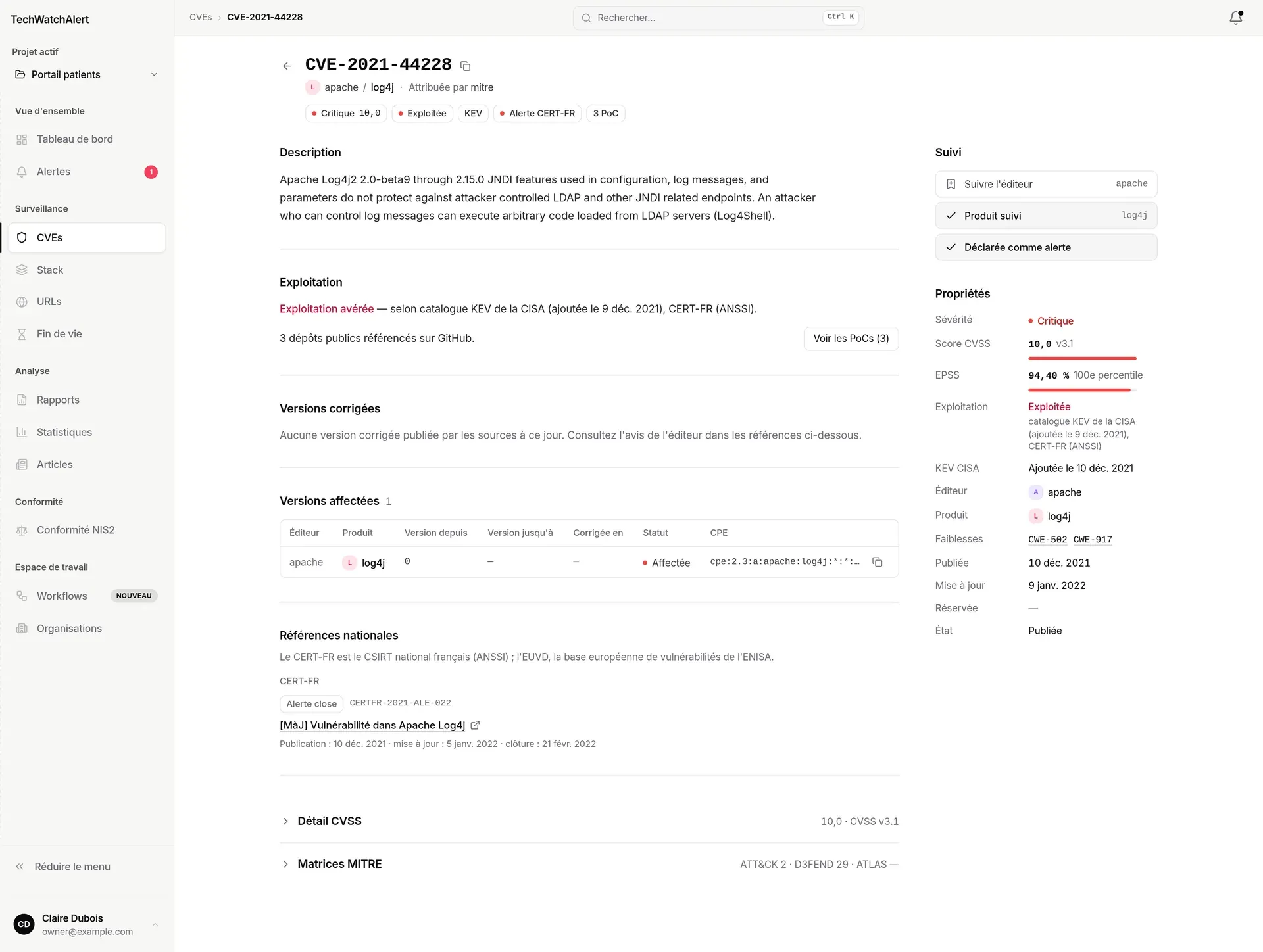 La fiche entière, compléments repliés