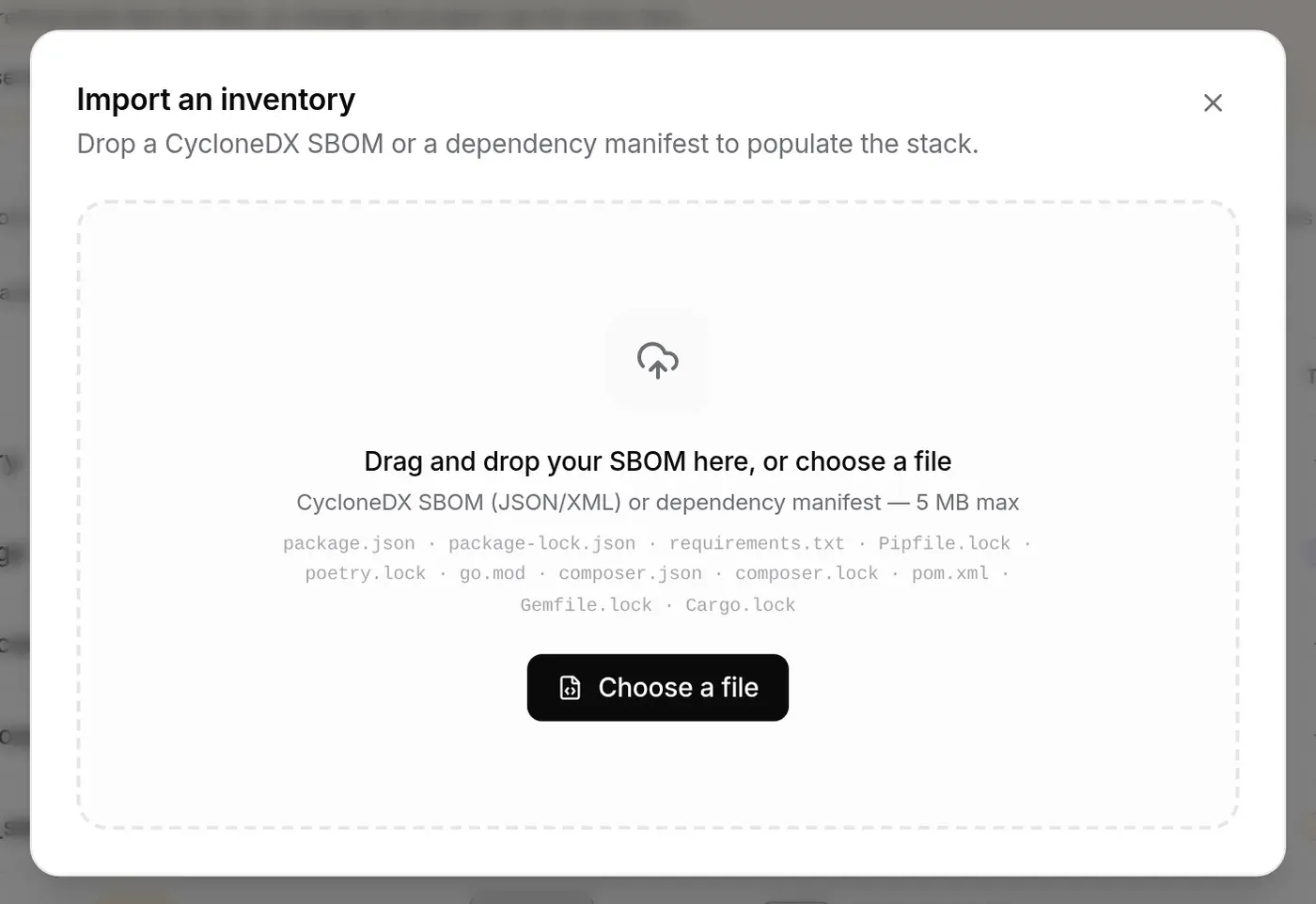 The “Import an inventory” window: dropping the file