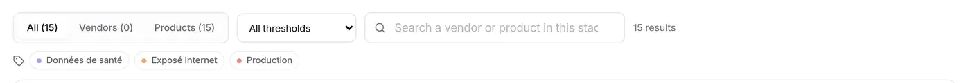 Filter bar: type, threshold, search and tags