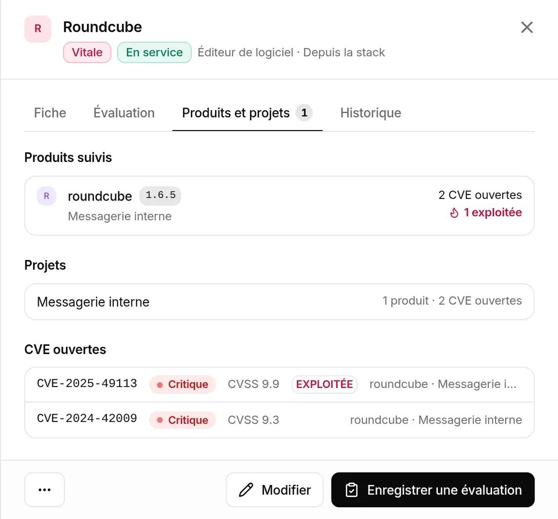 Onglet Produits et projets