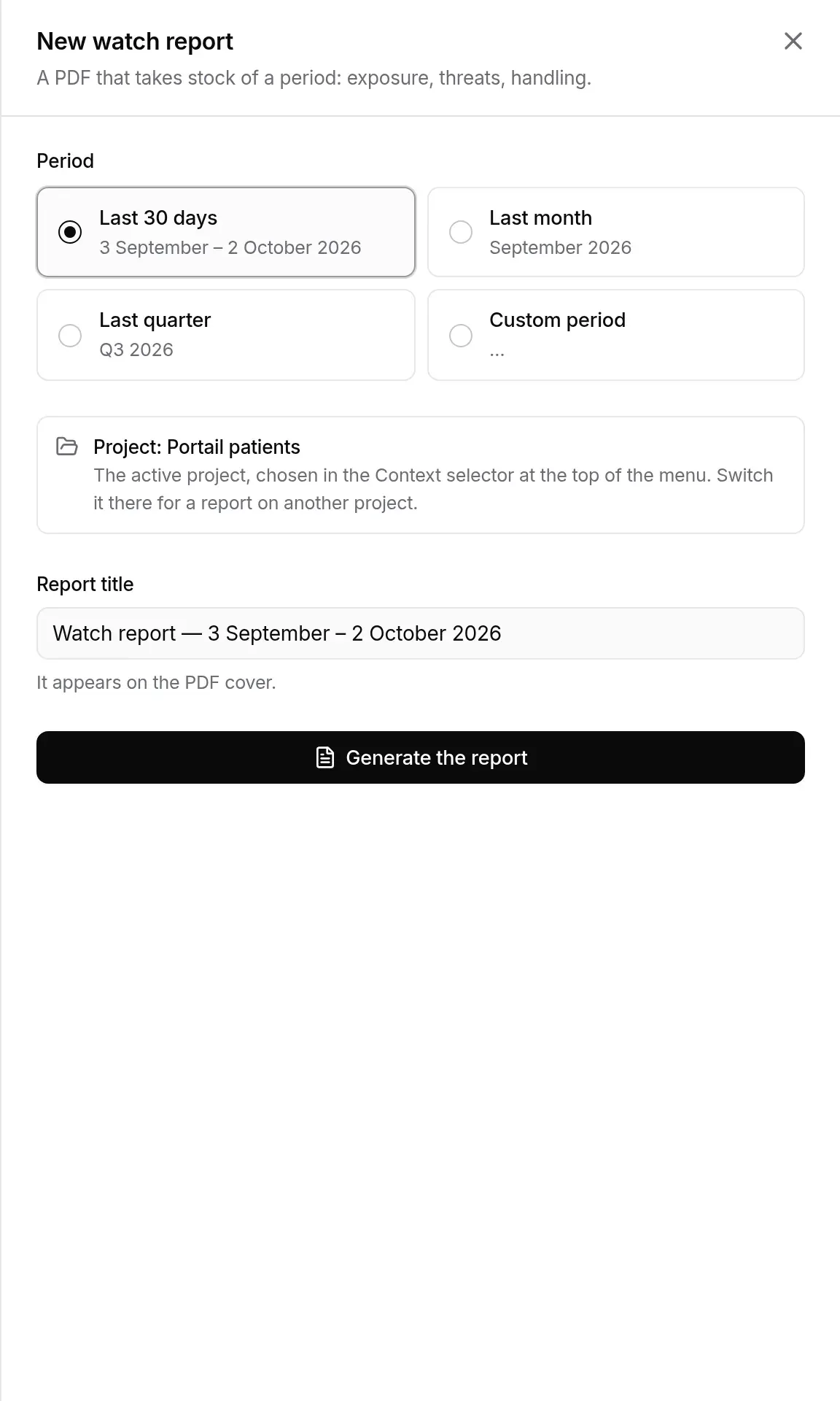 Form: period, scope, report title