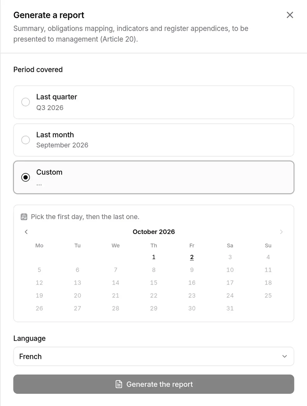 Custom period: September 2026 calendar