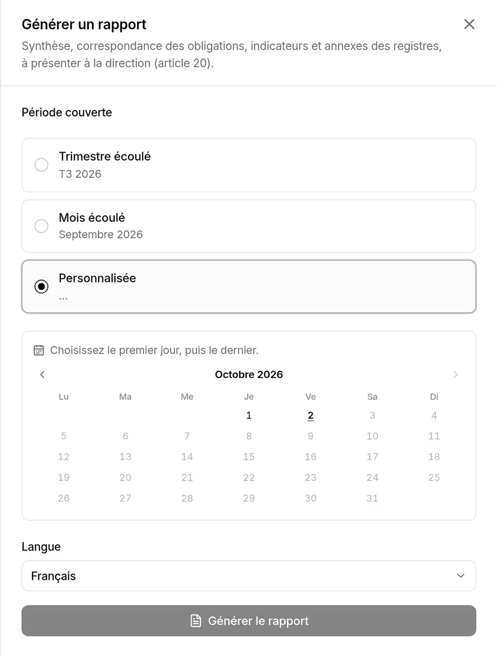 Période personnalisée : calendrier de septembre 2026