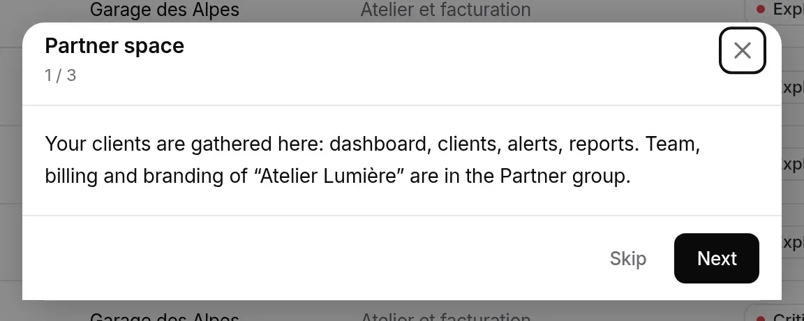 Guide step 1: the Partner space