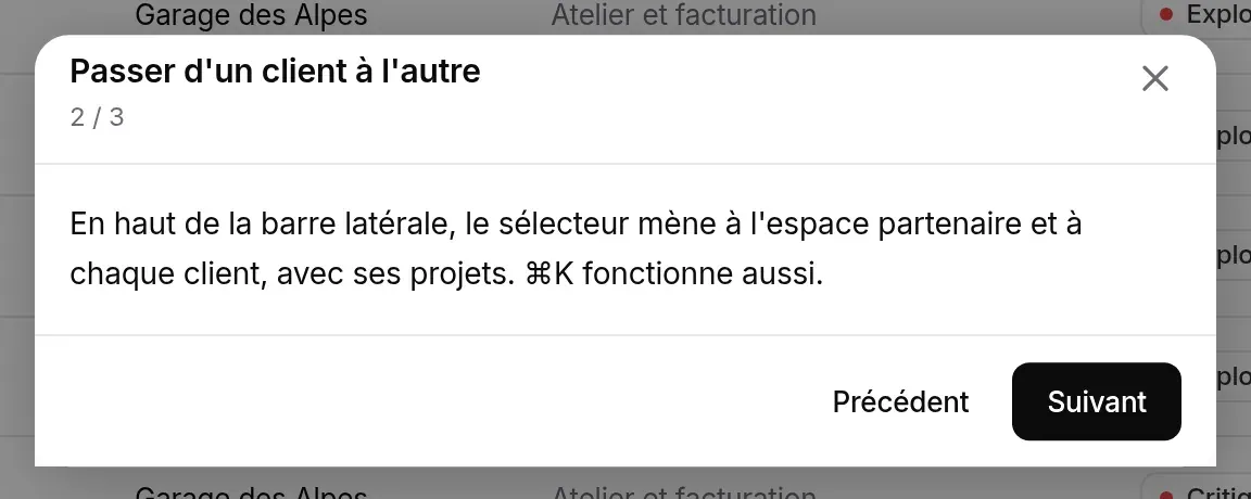 Étape 2 du guide : passer d’un client à l’autre
