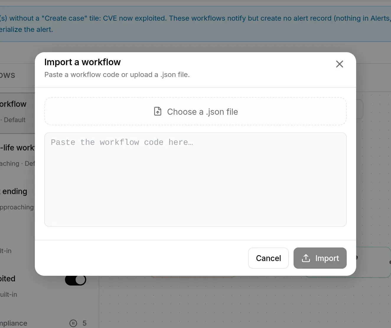 Import a workflow window
