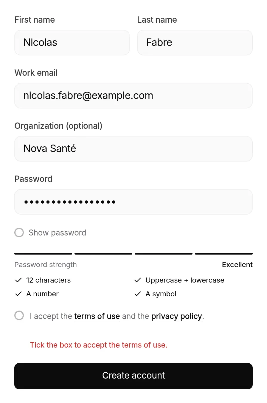 “Excellent” password, but terms not accepted