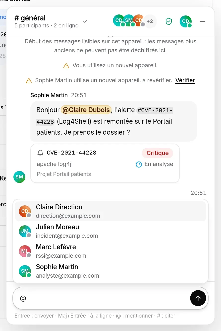 La liste des personnes à mentionner, ouverte par « @ »