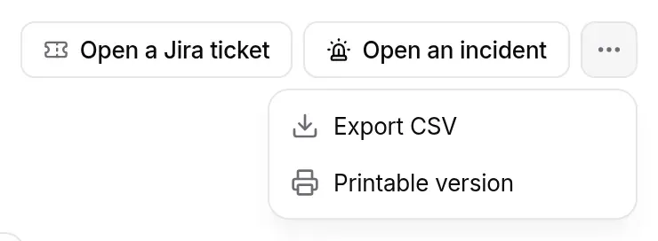 … menu open: Export CSV, Printable version