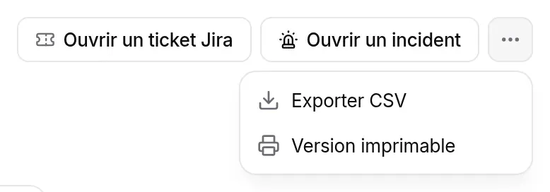 Menu … ouvert : Exporter CSV, Version imprimable