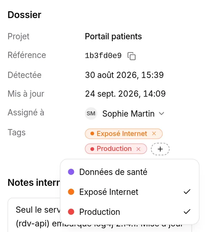 Liste des tags ouverte : Données de santé, Exposé Internet coché, Production coché