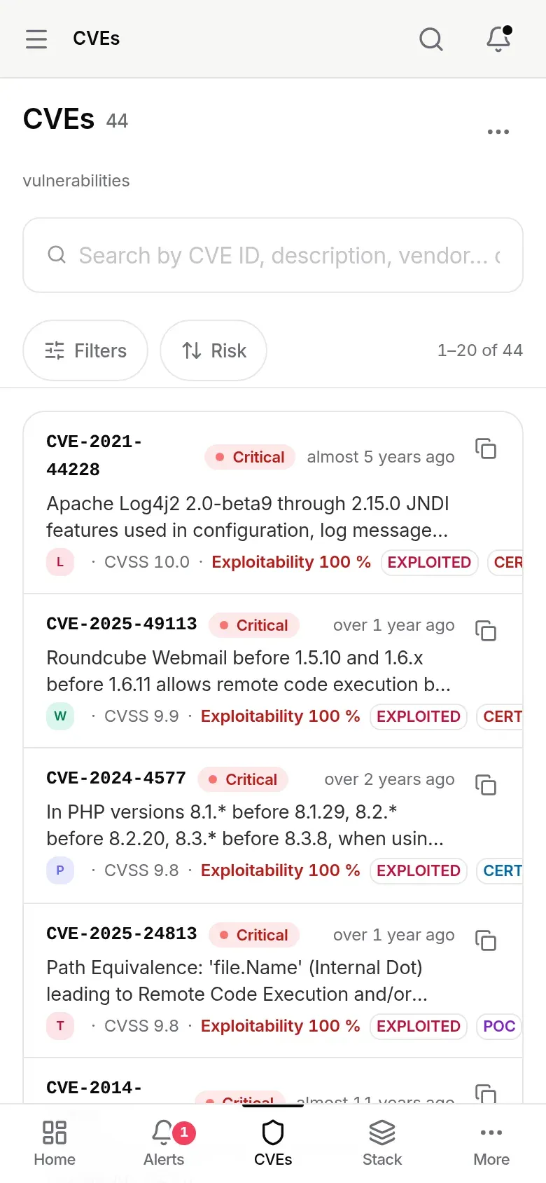 CVE database on a phone