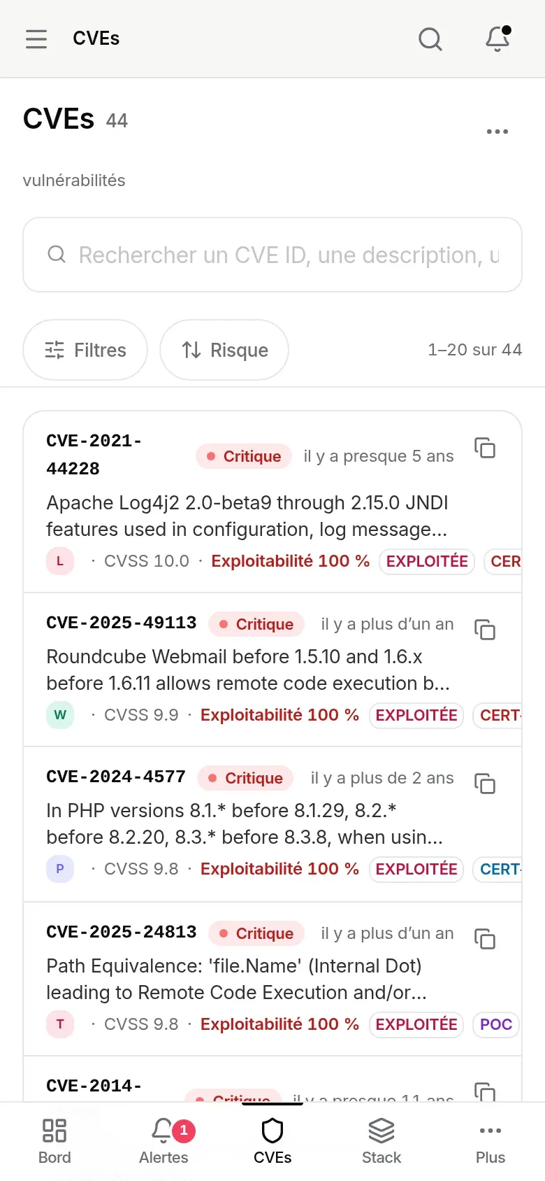 Base CVE sur téléphone