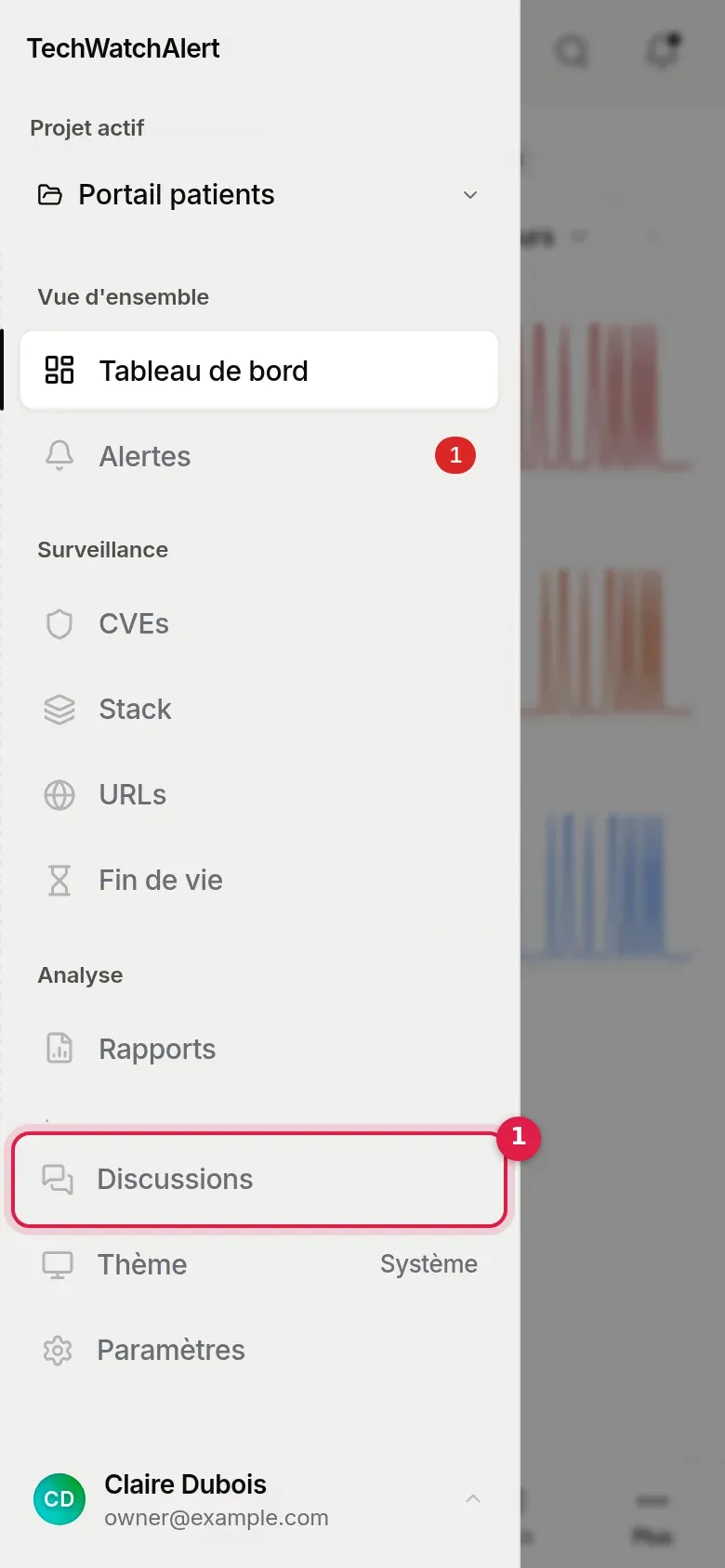 Le menu mobile et sa ligne « Discussions »