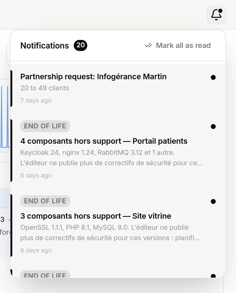 The notifications panel open