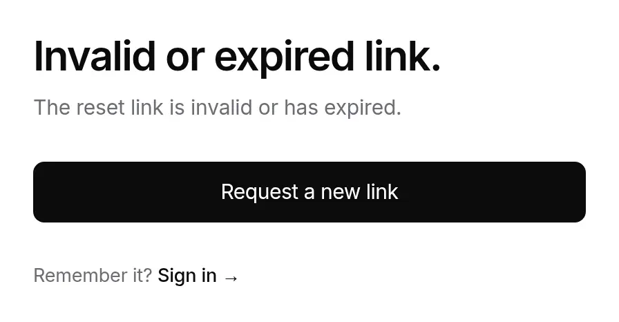 Invalid reset link