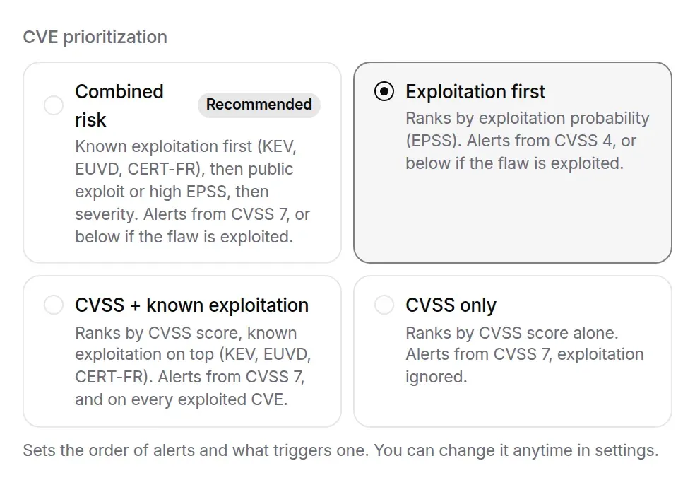The four prioritisation models, with “Exploitation first” selected