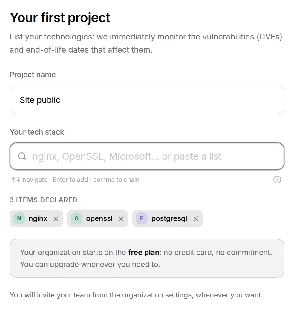 Three entries declared: nginx, openssl and postgresql