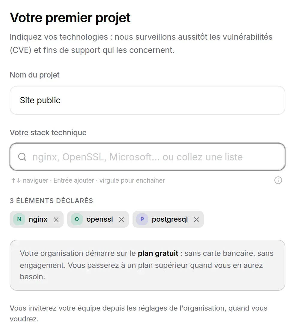 Trois éléments déclarés : nginx, openssl et postgresql