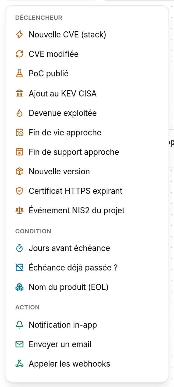 Palette d’un workflow de fin de vie