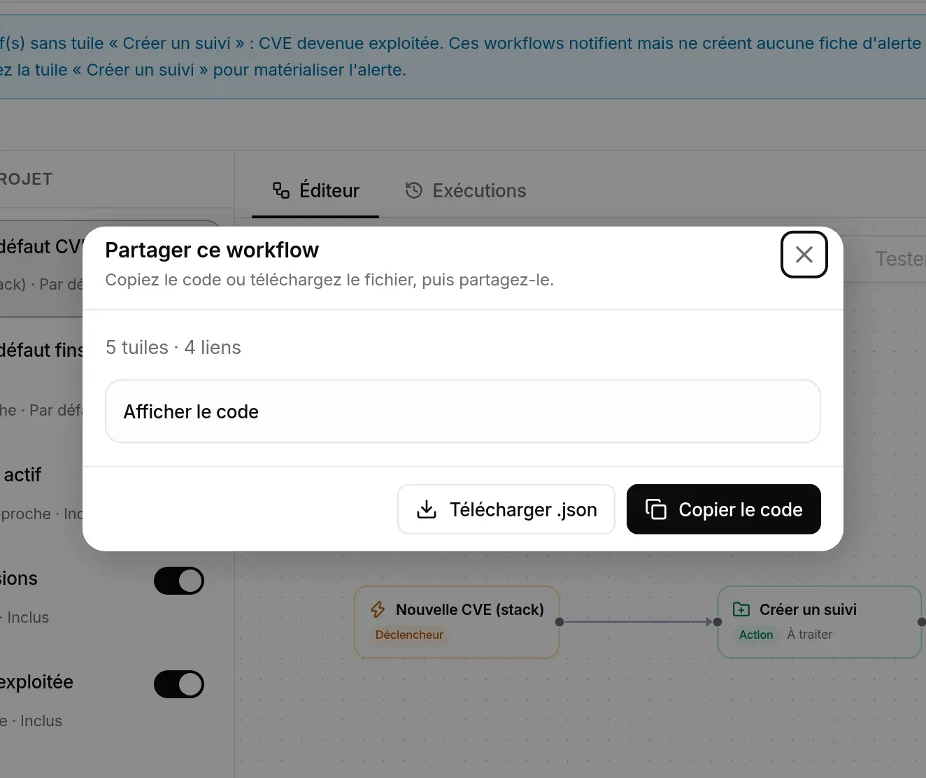Fenêtre Partager ce workflow