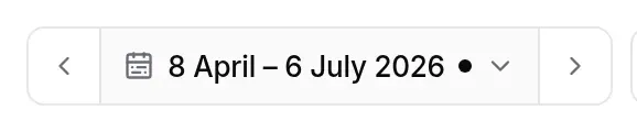 After clicking the previous arrow: the range from 31 March to 28 June 2026, with the dot showing it differs from the default