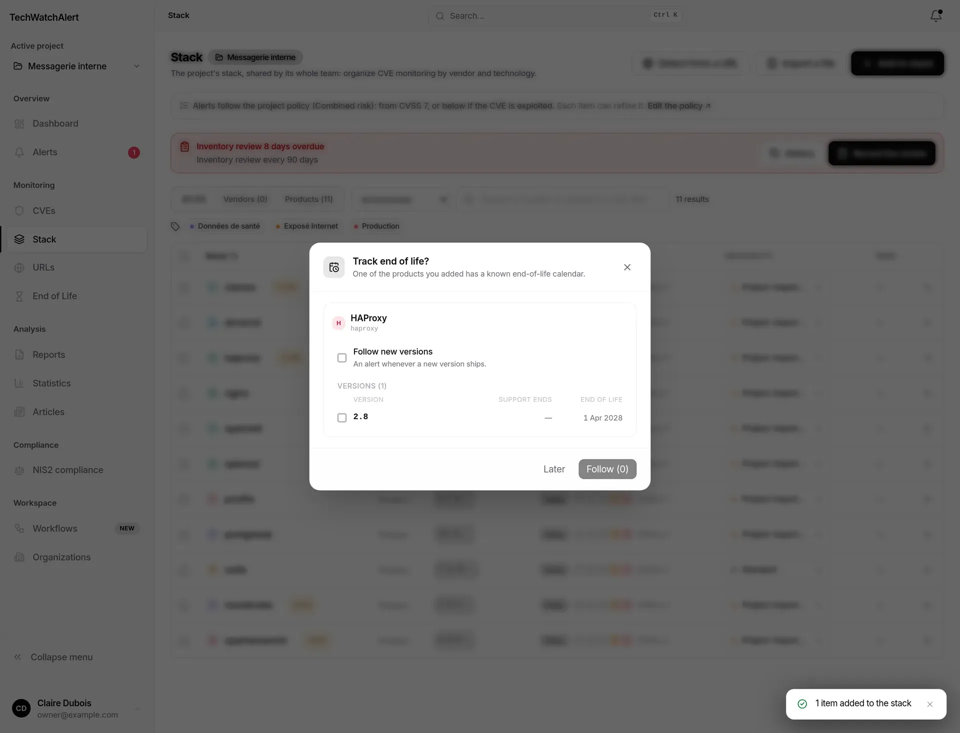 End-of-life tracking prompt after adding haproxy