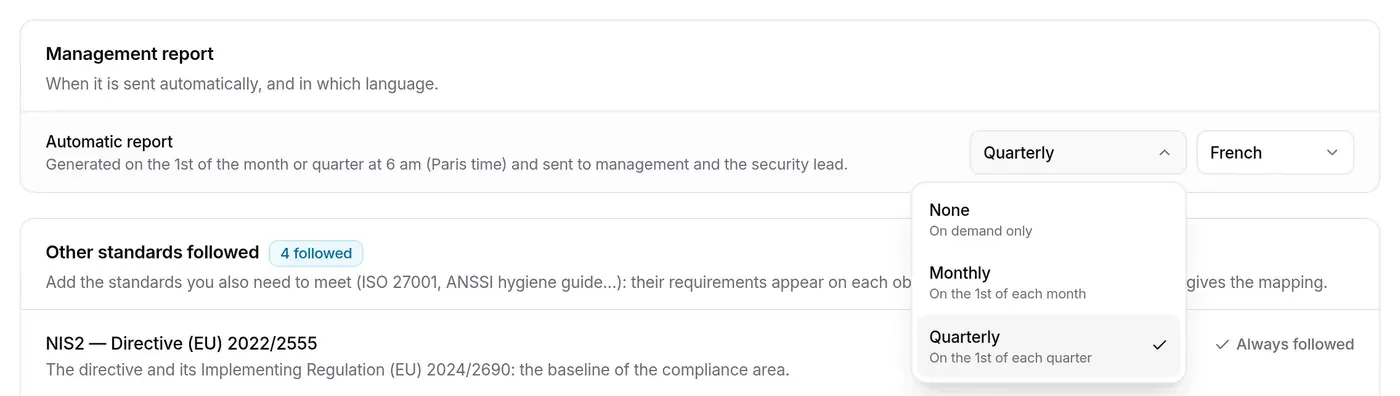 Management report section: Automatic report, frequency list open