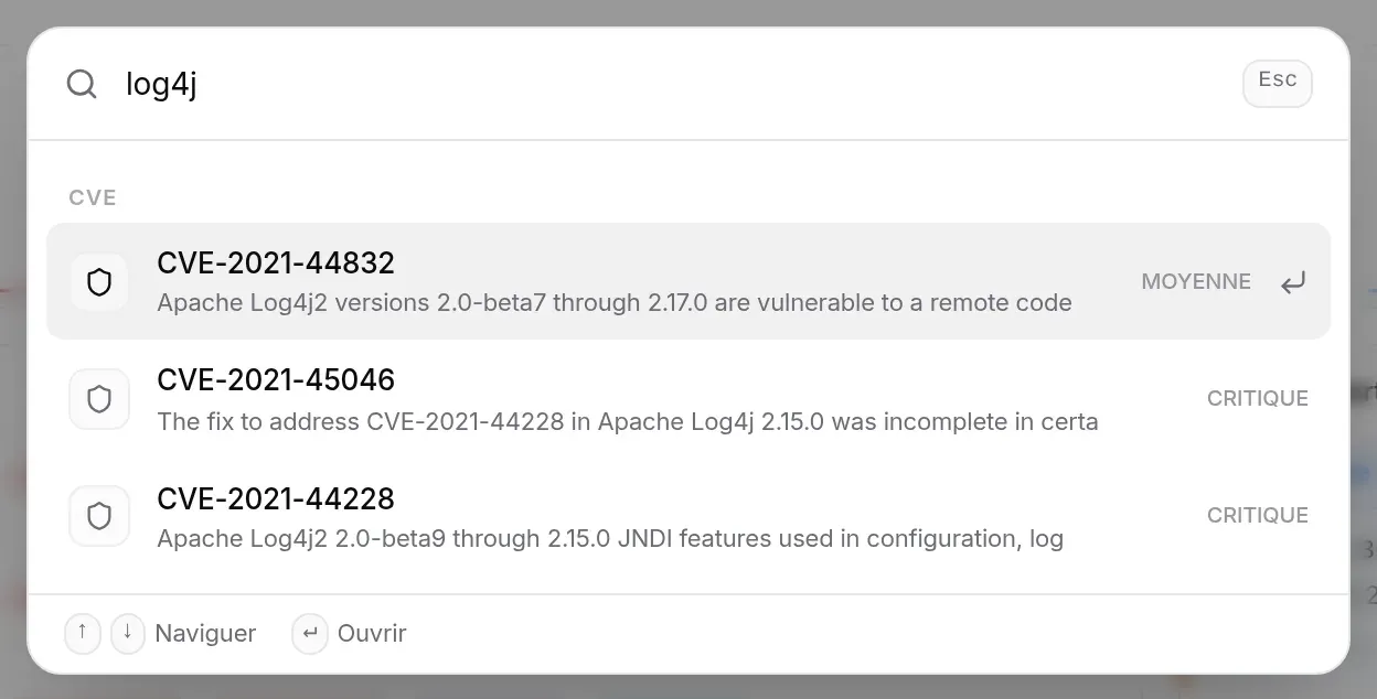 Recherche « log4j » : les CVE correspondantes